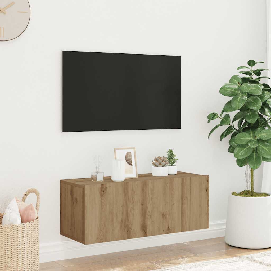 Mobile TV a Parete Rovere Artigianale 80x30x30 cm in Truciolato - homemem39