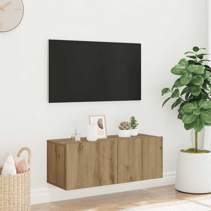 Mobile TV a Parete Rovere Artigianale 80x30x30 cm in Truciolato - homemem39