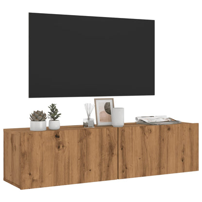 Mobile TV a Parete Rovere Artigianale 120x30x30cm in Truciolato