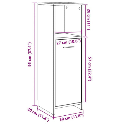 Mobile da Bagno Grigio Cemento 30x30x95 cm in Legno Multistrato