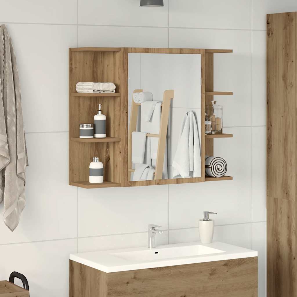 Mobile da Bagno Specchio Rovere Artigianale Legno Multistrato | homemem39
