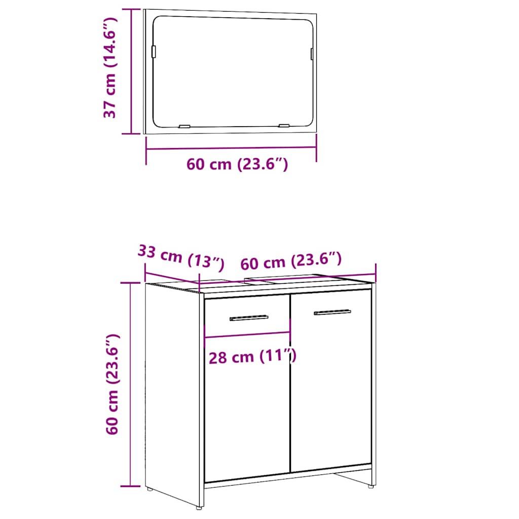 Mobile da Bagno con Specchio in Legno Antico Legno Multistrato | homemem39