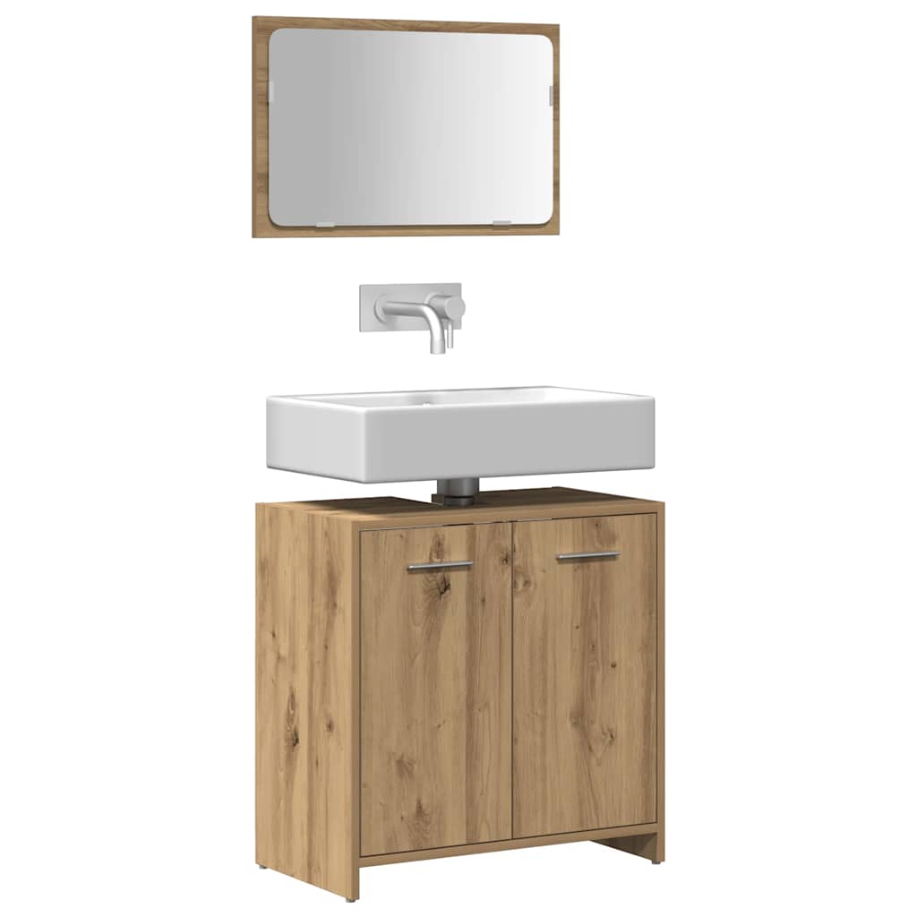 Mobile da Bagno con Specchio Rovere Artigianale Truciolato | homemem39