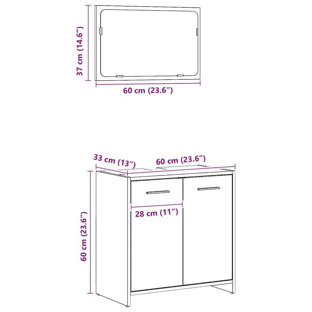 Mobile da Bagno con Specchio Rovere Artigianale Truciolato | homemem39