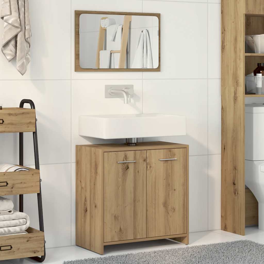 Mobile da Bagno con Specchio Rovere Artigianale Truciolato