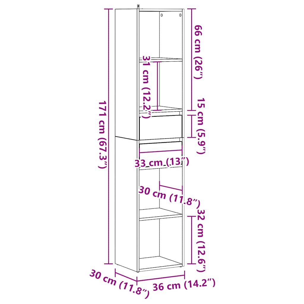 Libreria Legno Antico 36x30x171 cm in Legno Multistrato | homemem39