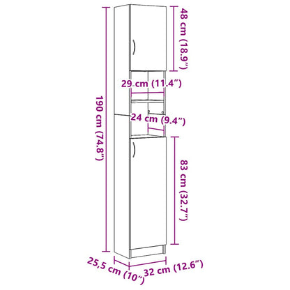 Mobile da Bagno Legno Antico 32x25,5x190 cm in Legno Ingegnerizzato | homemem39