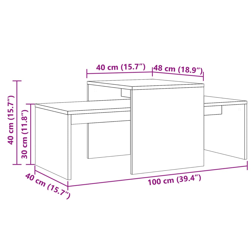Tavolino Salotto Rovere Artigianale 100x48x40 cm in Truciolato | homemem39
