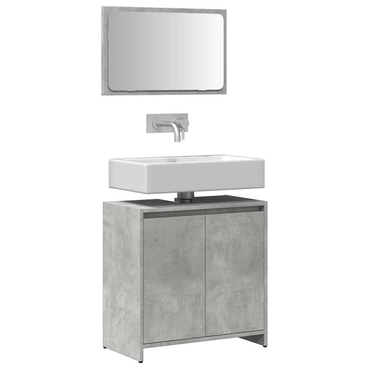Set Mobili da Bagno 2 pz Grigio Cemento in Legno Multistrato