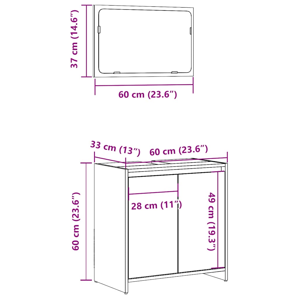 Set Mobili da Bagno 2 pz Legno Antico in Legno Multistrato | homemem39