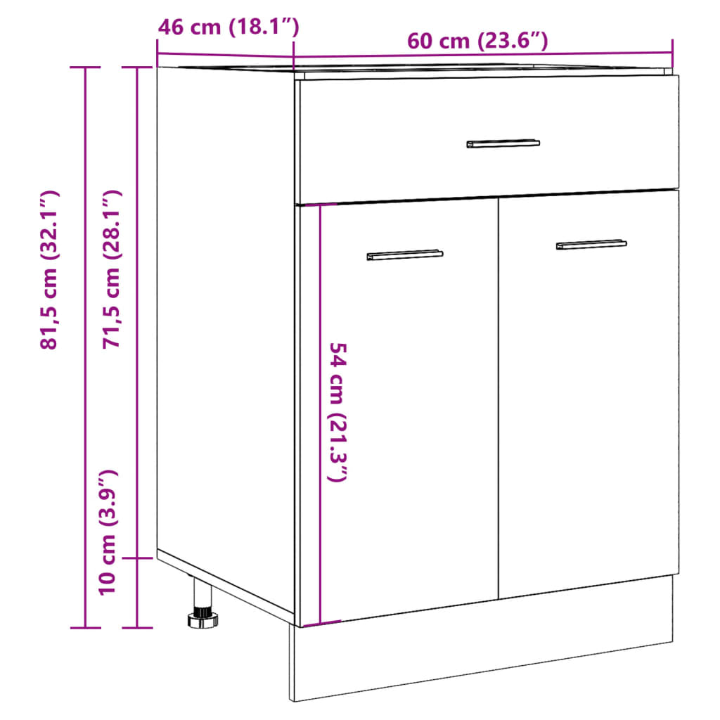 Cassettiera “Lyon” Inferiore Legno Antico 60x46x81,5 cm | homemem39