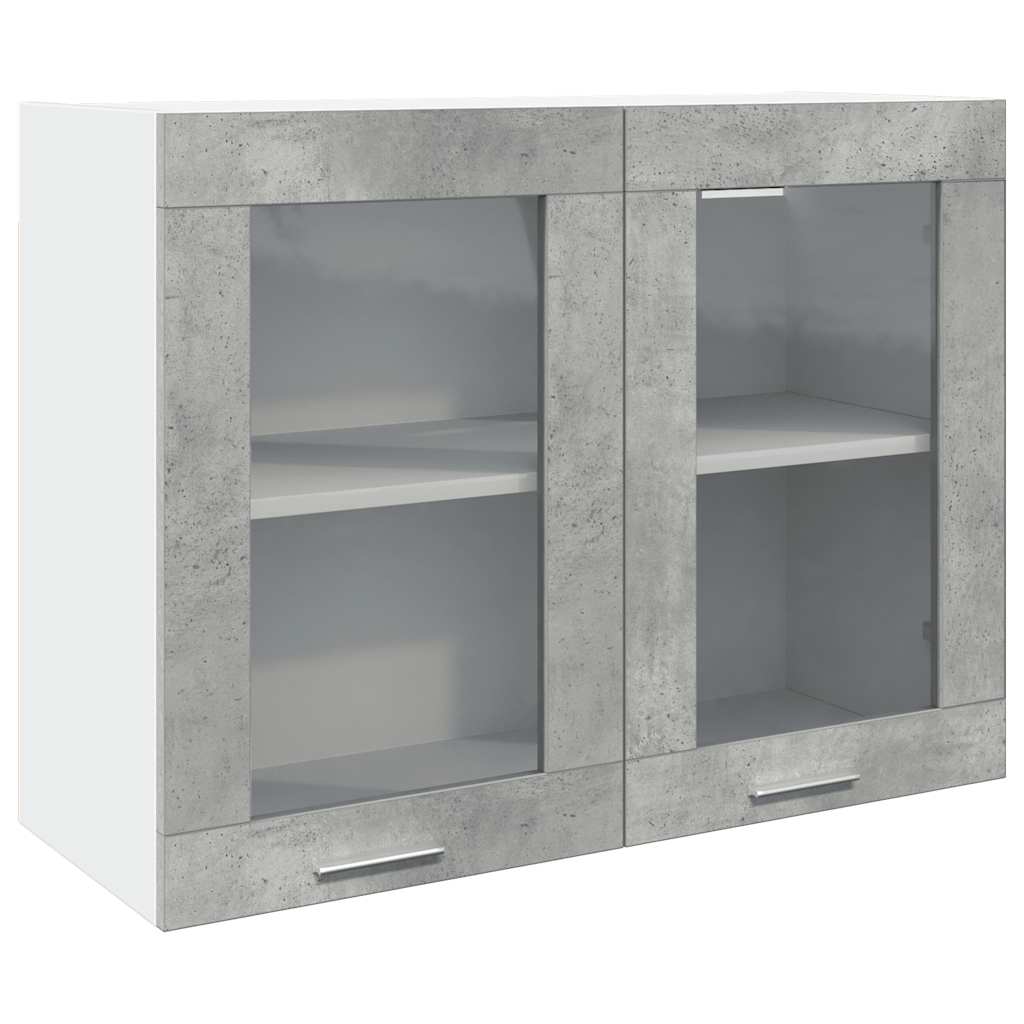 Mobile Pensile con Vetro “Lyon” Grigio Cemento 80x31x60 cm - homemem39