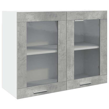 Mobile Pensile con Vetro “Lyon” Grigio Cemento 80x31x60 cm - homemem39