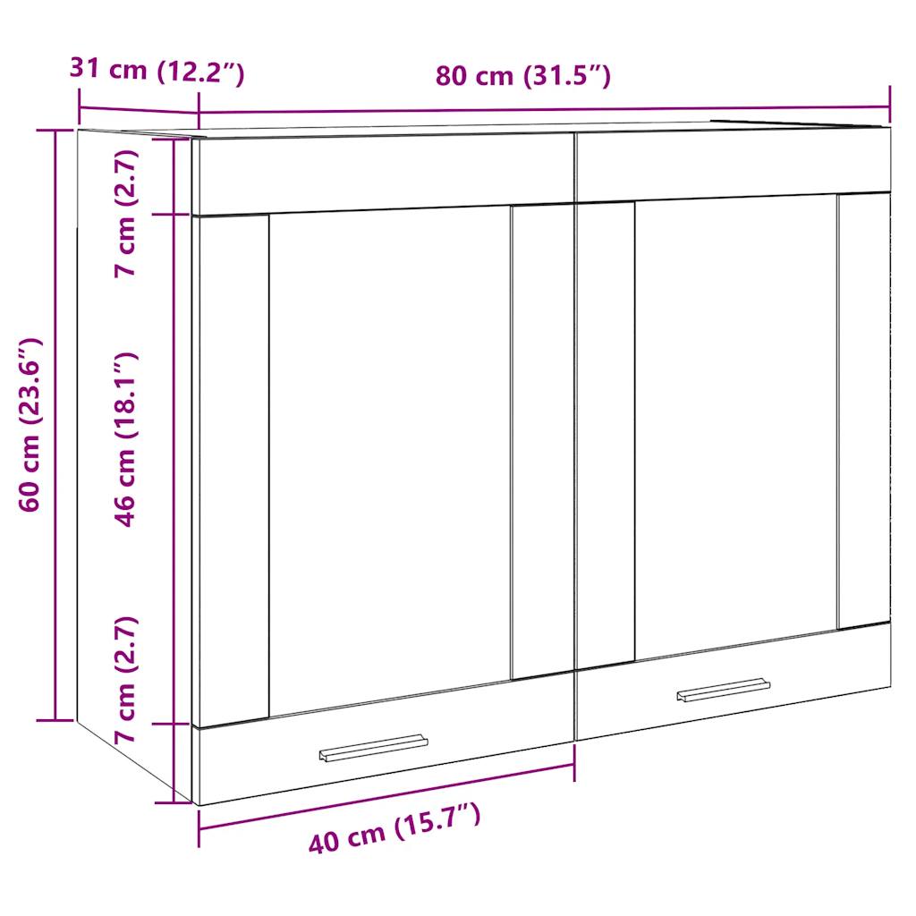 Mobile Pensile con Vetro “Lyon” Grigio Cemento 80x31x60 cm - homemem39