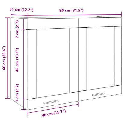 Mobile Pensile con Vetro “Lyon” Grigio Cemento 80x31x60 cm - homemem39