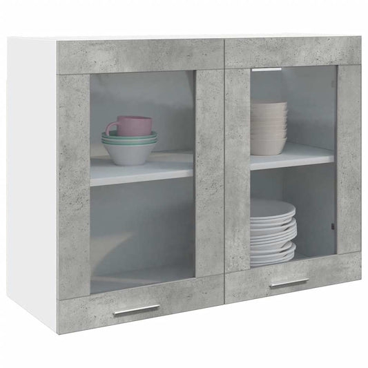 Mobile Pensile con Vetro “Lyon” Grigio Cemento 80x31x60 cm - homemem39