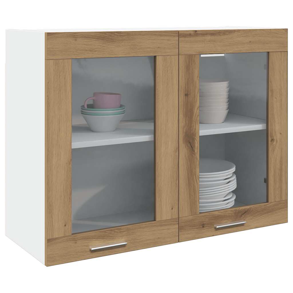 Pensile con Vetro “Lyon” Rovere Artigianale 80x31x60 cm | homemem39