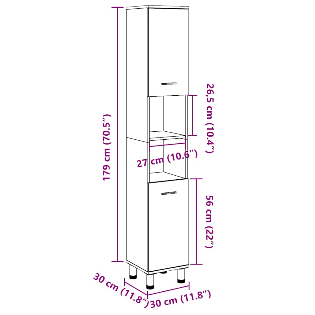 Mobile da Bagno Legno Antico 30x30x179 cm in Legno Multistrato | homemem39