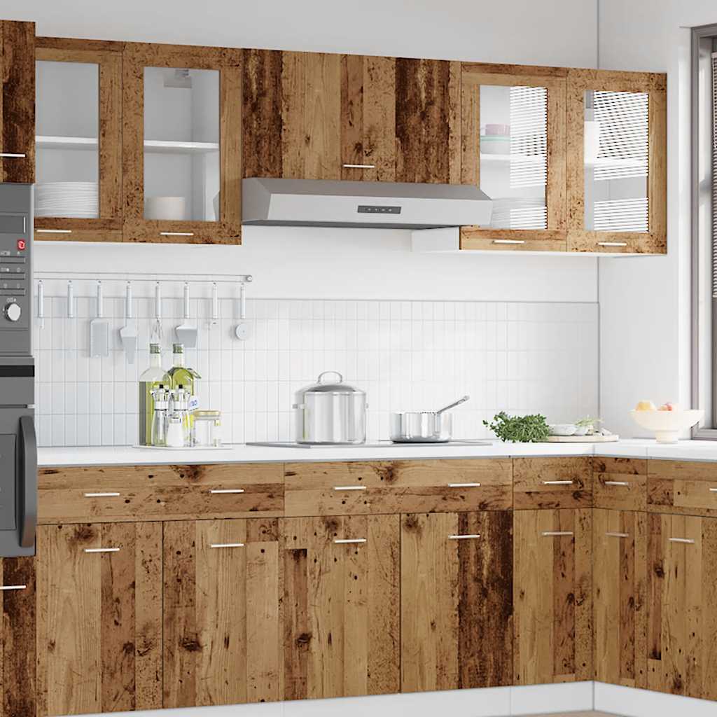 Pensile da Cucina “Lyon” con Anta in Vetro Legno Antico - homemem39