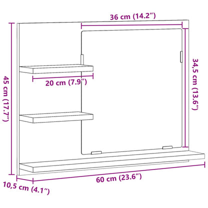 Armadietto a Specchio da Bagno Legno Vecchio 60x10,5x45 cm | homemem39