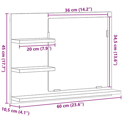 Armadietto a Specchio da Bagno Rovere Artigianale 60x10,5x45 cm | homemem39