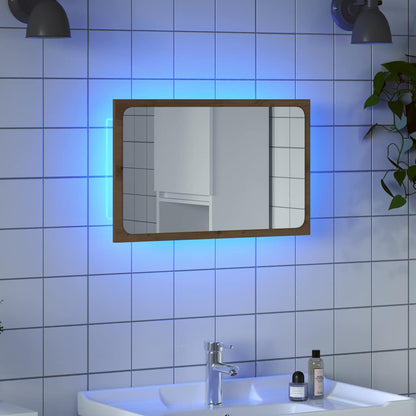Specchio da Bagno con Luci LED Rovere Artigianale 60x8,5x38 cm | homemem39