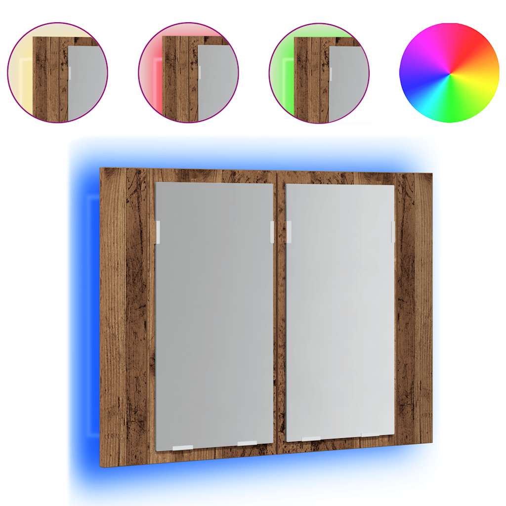 Mobile Specchio LED Legno Antico 60x12x45 cm Legno Multistrato | homemem39