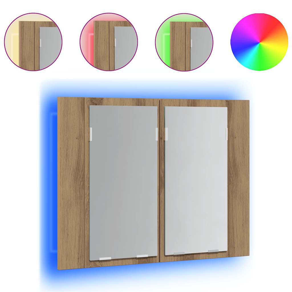 Mobile Specchio LED Rovere Artigianale 60x12x45 cm Multistrato | homemem39