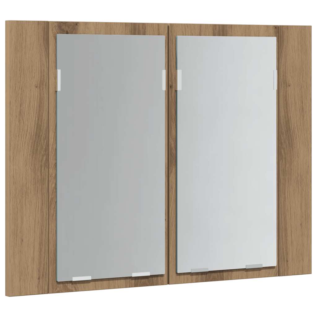 Mobile Specchio LED Rovere Artigianale 60x12x45 cm Multistrato | homemem39