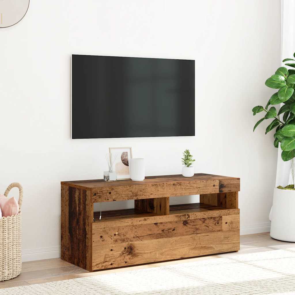 Mobile Porta TV con LED Legno Antico 90x35x40 cm Multistrato - homemem39