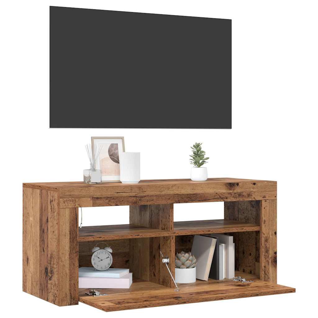 Mobile Porta TV con LED Legno Antico 90x35x40 cm Multistrato - homemem39