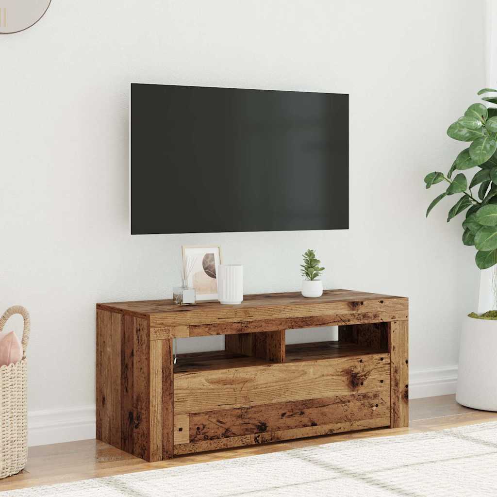 Mobile Porta TV con LED Legno Antico 90x35x40 cm Multistrato - homemem39