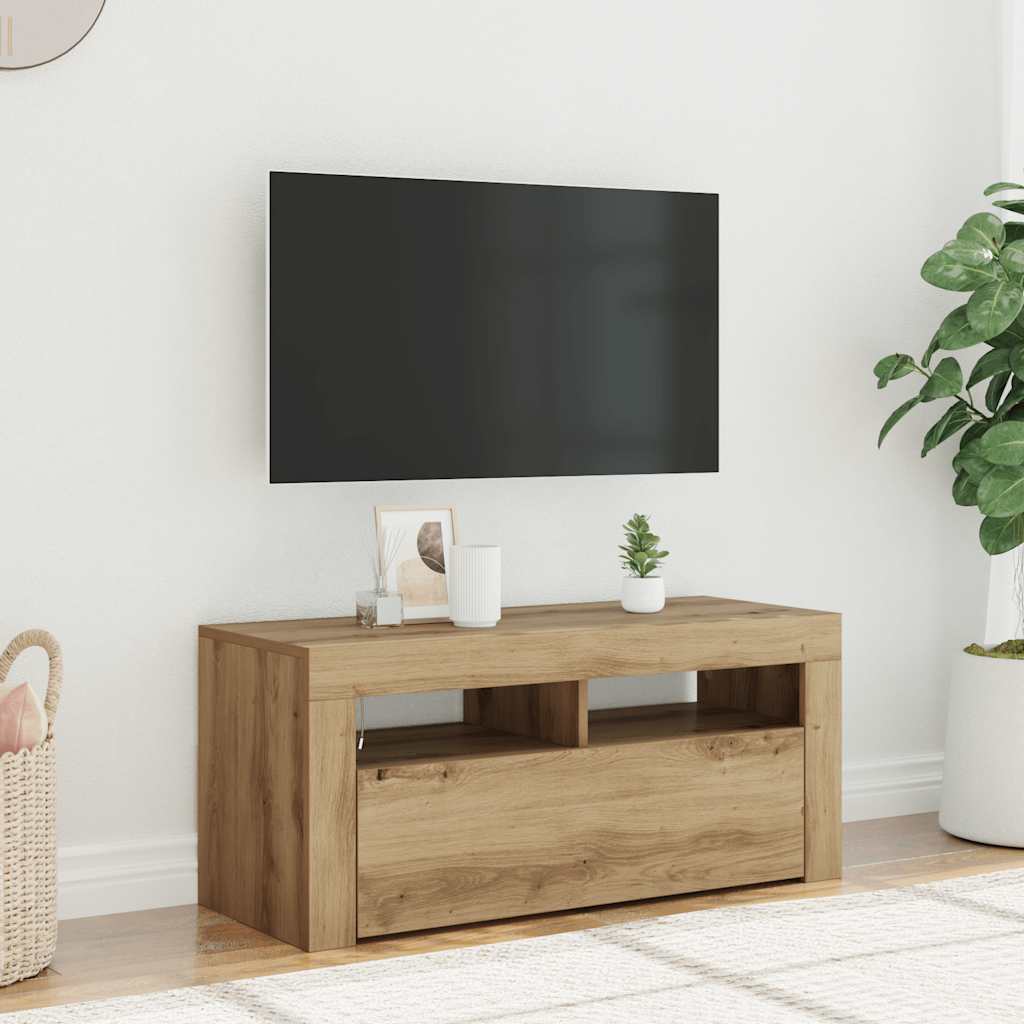 Mobile Porta TV con LED Artigianale 90x35x40 cm Multistrato - homemem39