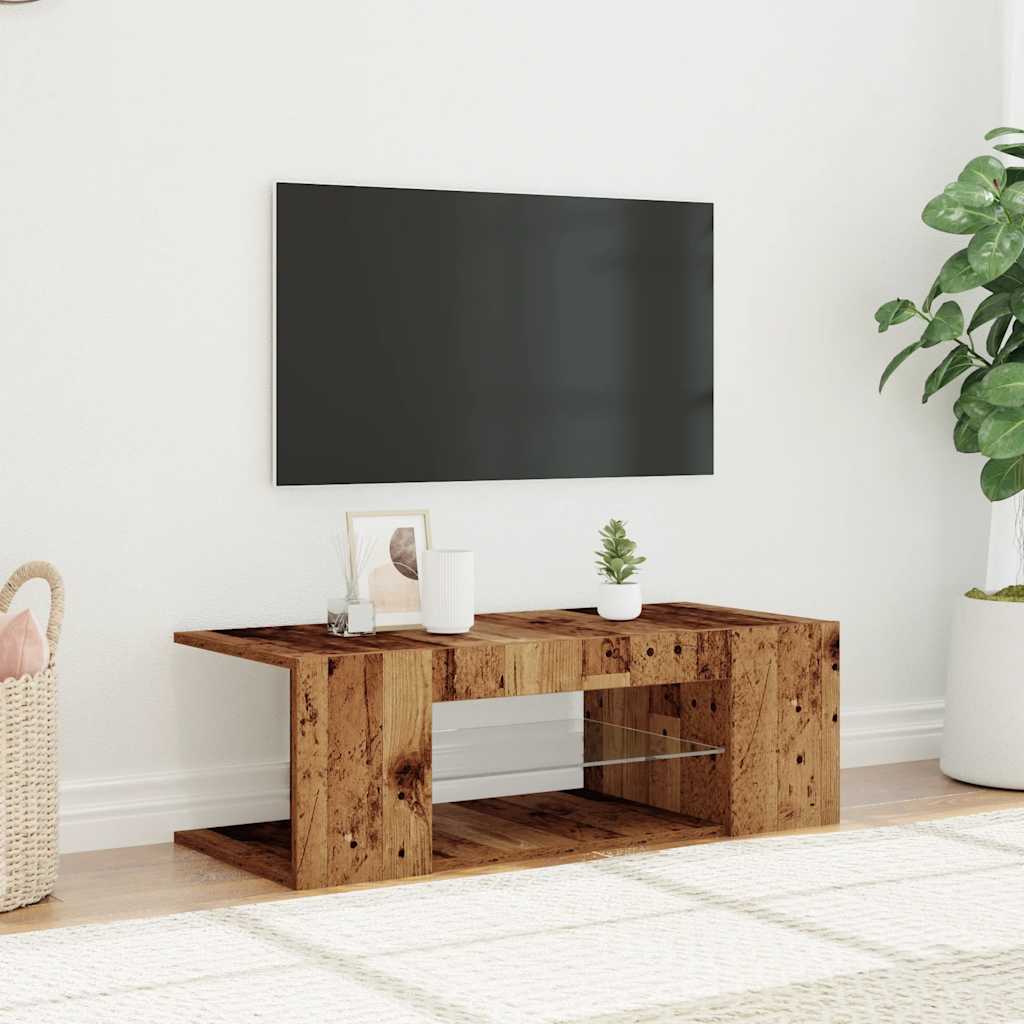 Mobile Porta TV con LED Legno Antico 90x39x30 cm Multistrato - homemem39