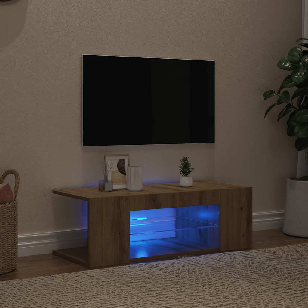 Mobile Porta TV con LED Artigianale 90x39x30 cm Multistrato - homemem39