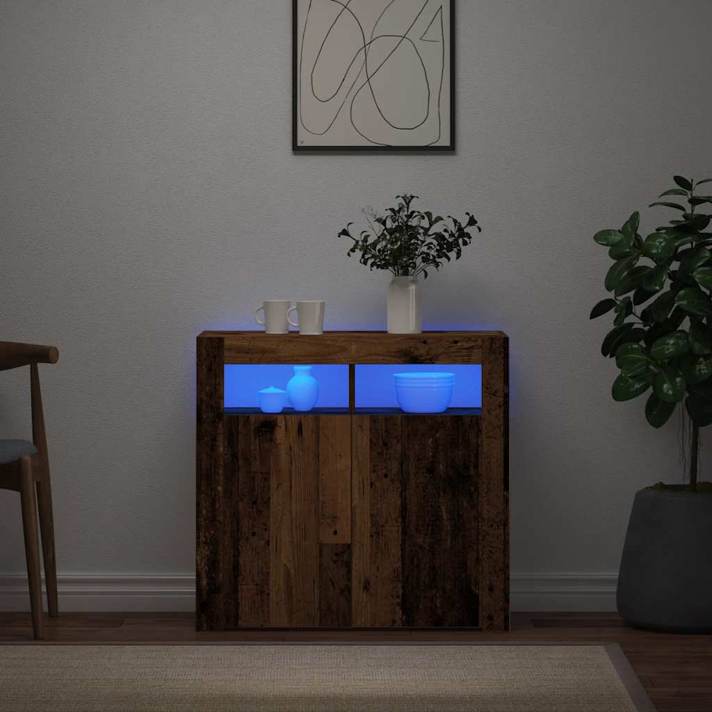 Credenza con Luci LED Legno Antico 80x35x75 cm in Truciolato - homemem39