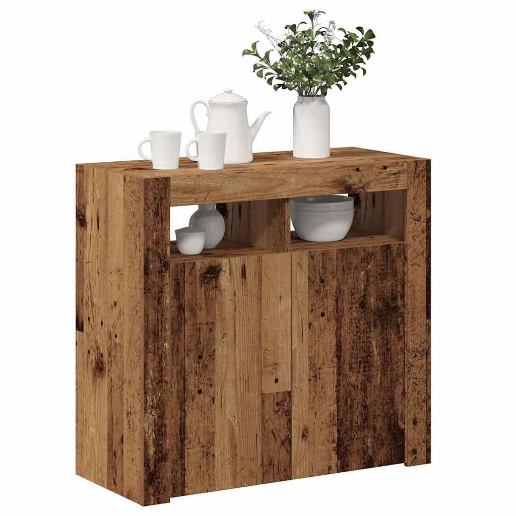 Credenza con Luci LED Legno Antico 80x35x75 cm in Truciolato - homemem39