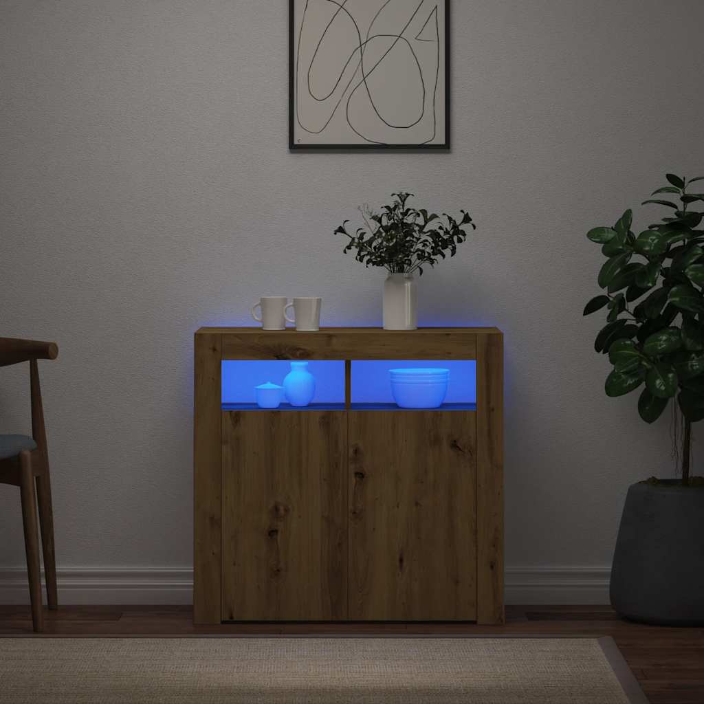 Credenza con Luci LED Artigianale 80x35x75 cm in Truciolato - homemem39