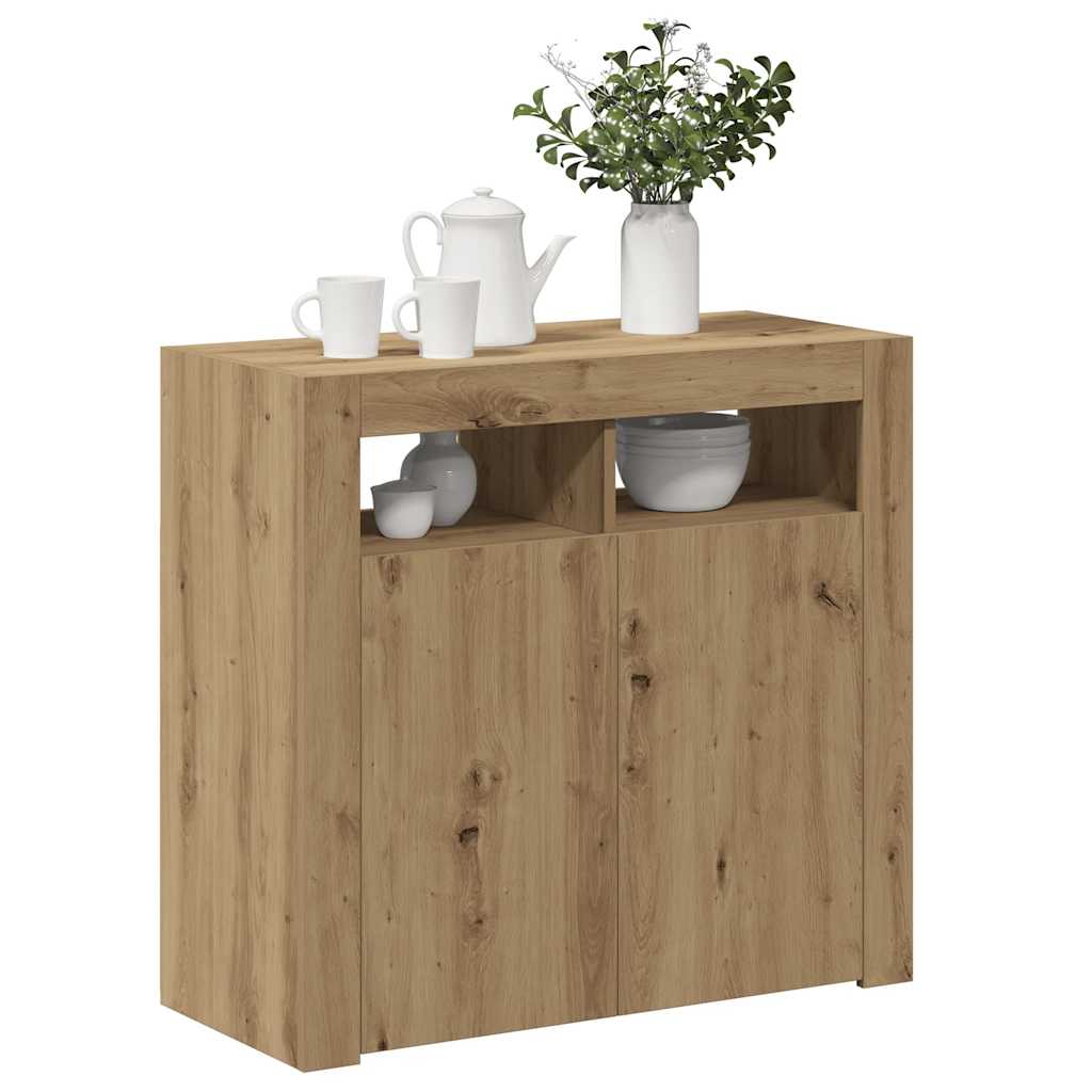 Credenza con Luci LED Artigianale 80x35x75 cm in Truciolato - homemem39