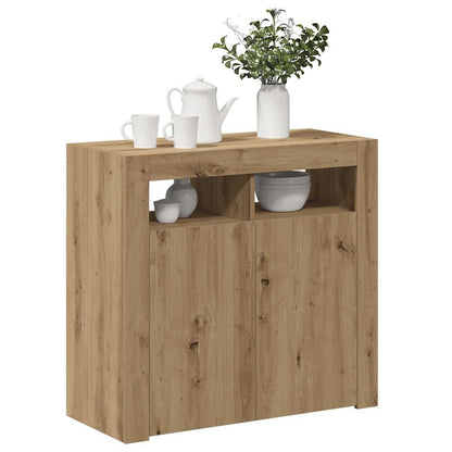 Credenza con Luci LED Artigianale 80x35x75 cm in Truciolato - homemem39