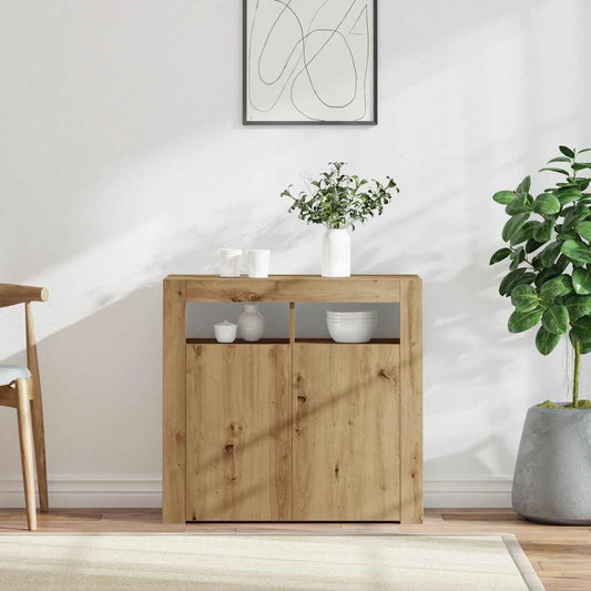 Credenza con Luci LED Artigianale 80x35x75 cm in Truciolato - homemem39