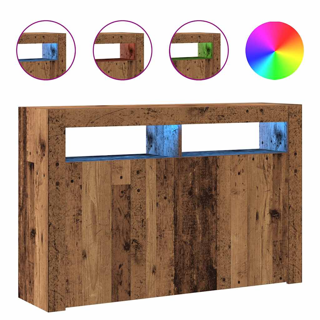 Credenza con Luci LED Legno Antico 115,5x30x75 cm in Truciolato - homemem39