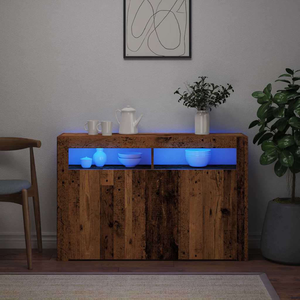 Credenza con Luci LED Legno Antico 115,5x30x75 cm in Truciolato - homemem39