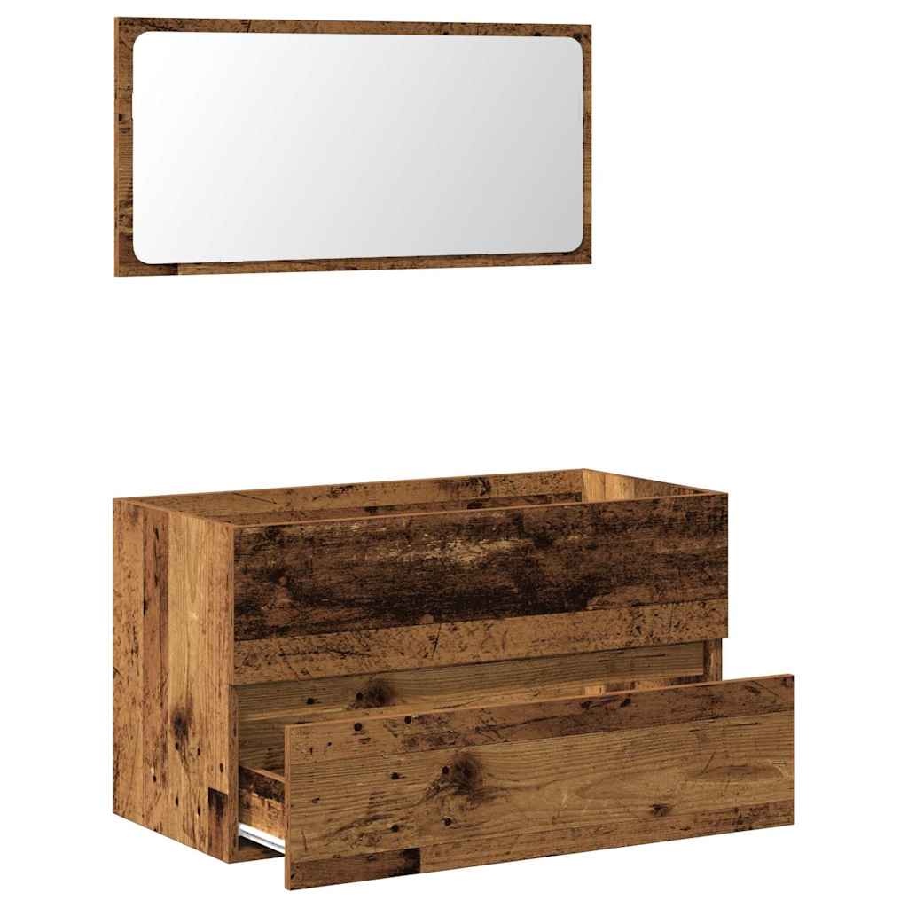 Mobile da Bagno con Specchio in Legno Antico Legno Multistrato | homemem39