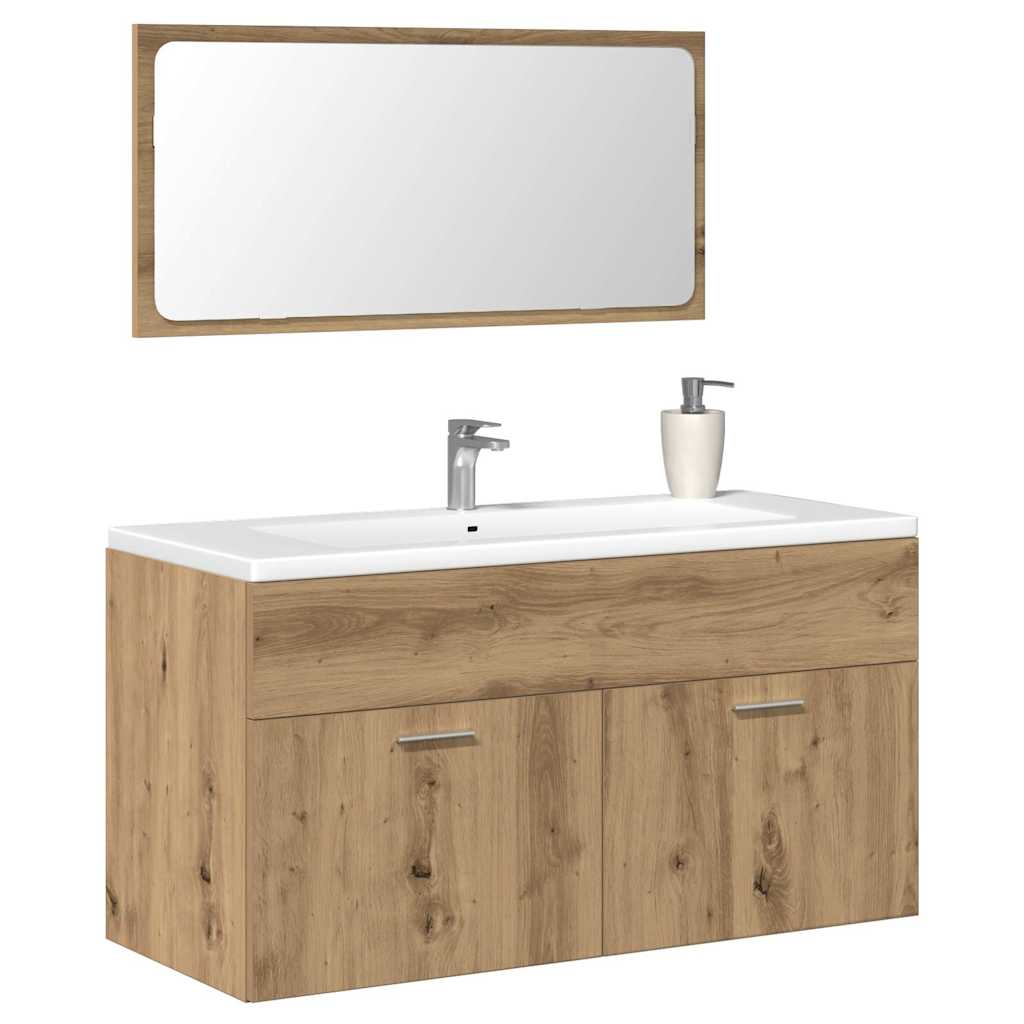 Mobile da Bagno con Specchio Rovere Artigianale Truciolato