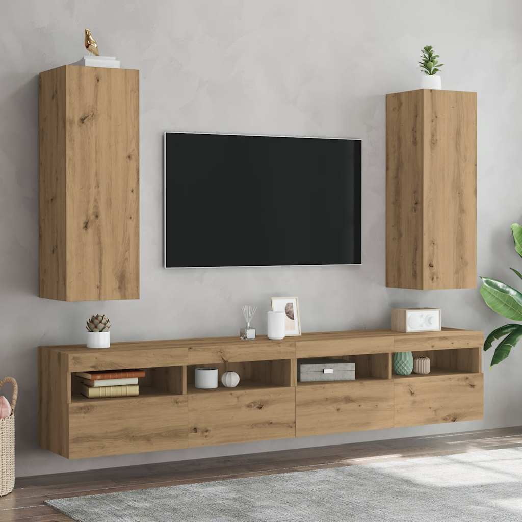 Mobili TV 2 pz Artigianale 30,5x30x90 cm Legno Multistrato