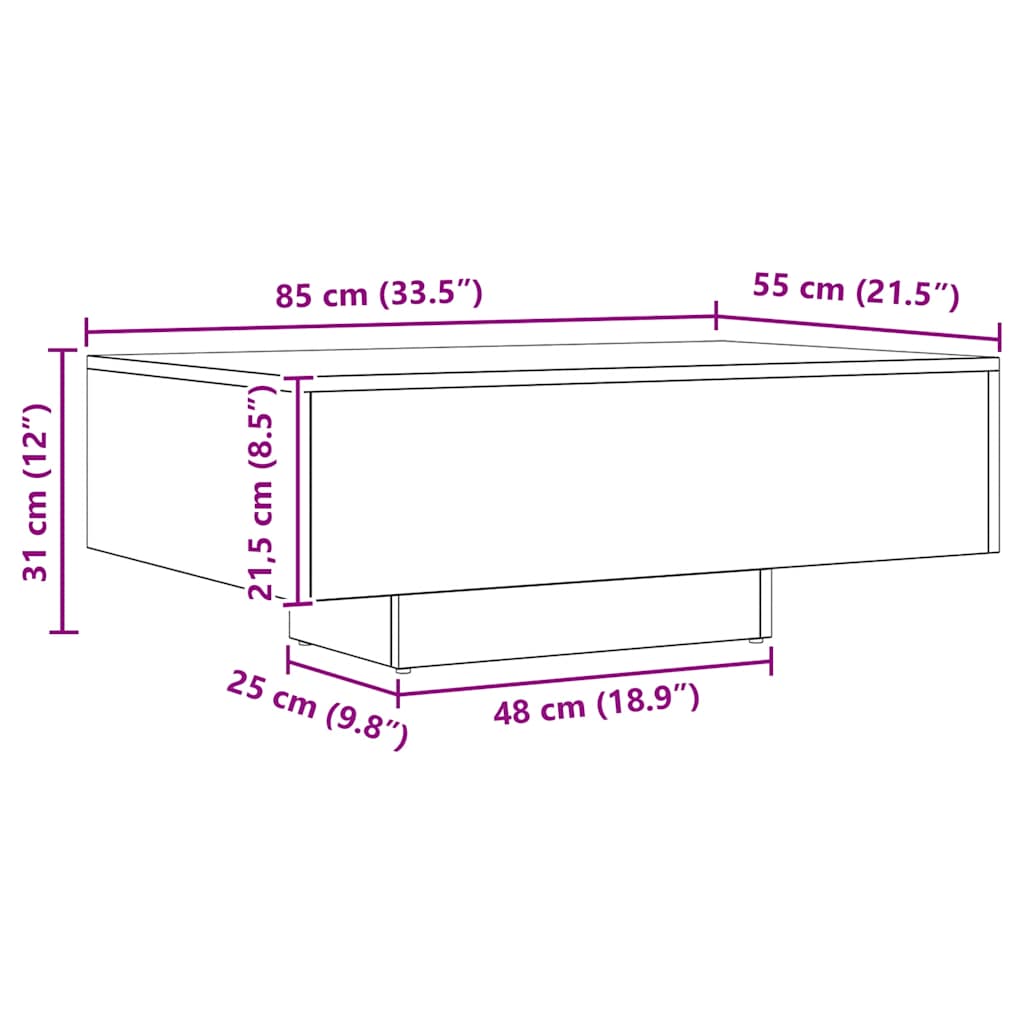 Tavolino Salotto Rovere Artigianale 85x55x31 cm in Truciolato | homemem39