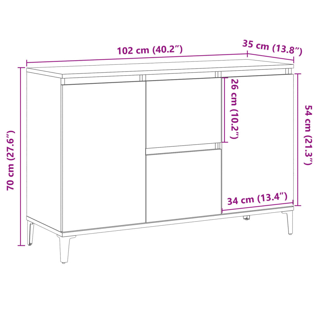 Credenza Legno Antico 102x35x70 cm in Legno Multistrato - homemem39