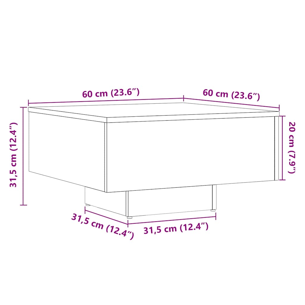 Tavolino Salotto Legno Antico 60x60x31,5 cm Legno Multistrato | homemem39