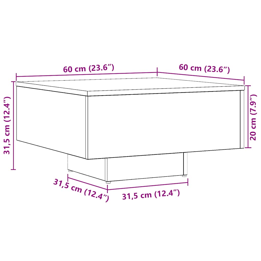 Tavolino da Salotto Rovere Artigianale 60x60x31,5 cm Truciolato | homemem39